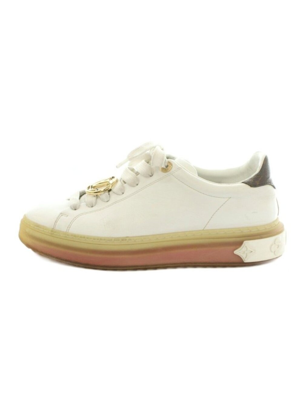 Louis Vuitton Timeout Line Sneakers LV Gold Leather White 38